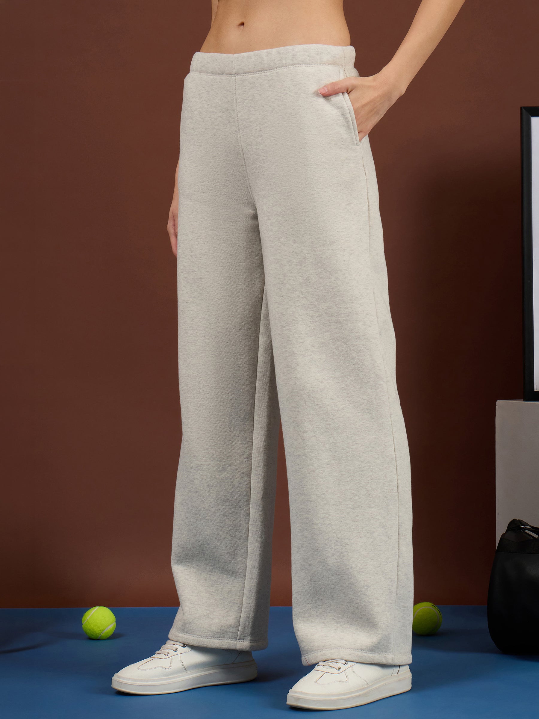 Off-White Melange Fleece Side Pockets Track Pants-SASSAFRAS