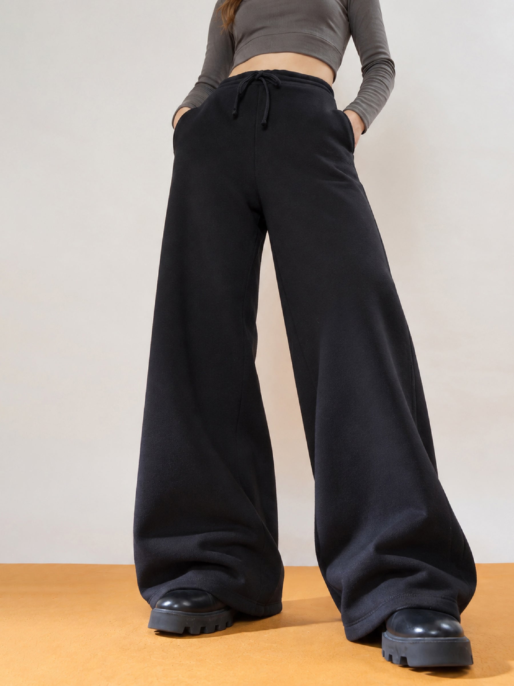 Black Fleece Side Pocket Track Pants-SASSAFRAS