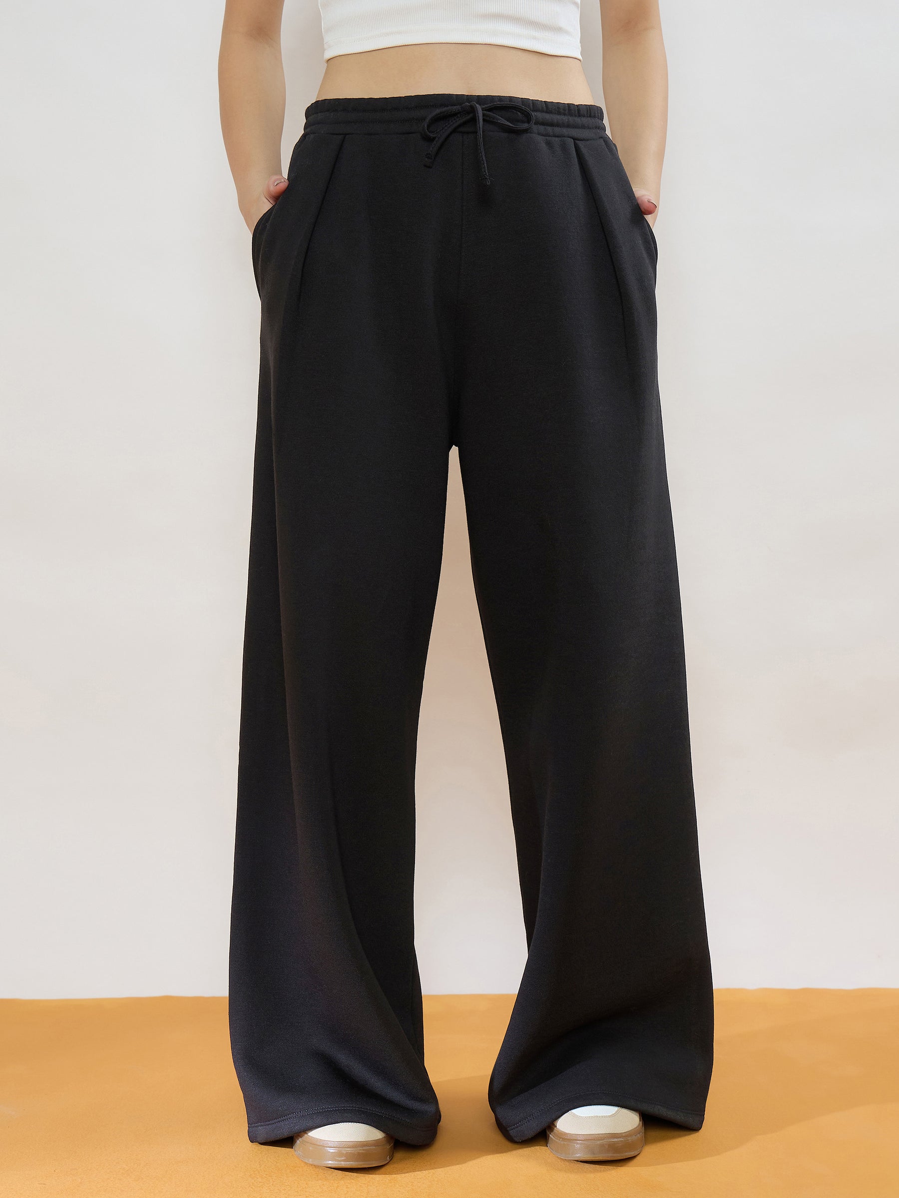 Black Fleece Front Pleated Track Pants -SASSAFRAS