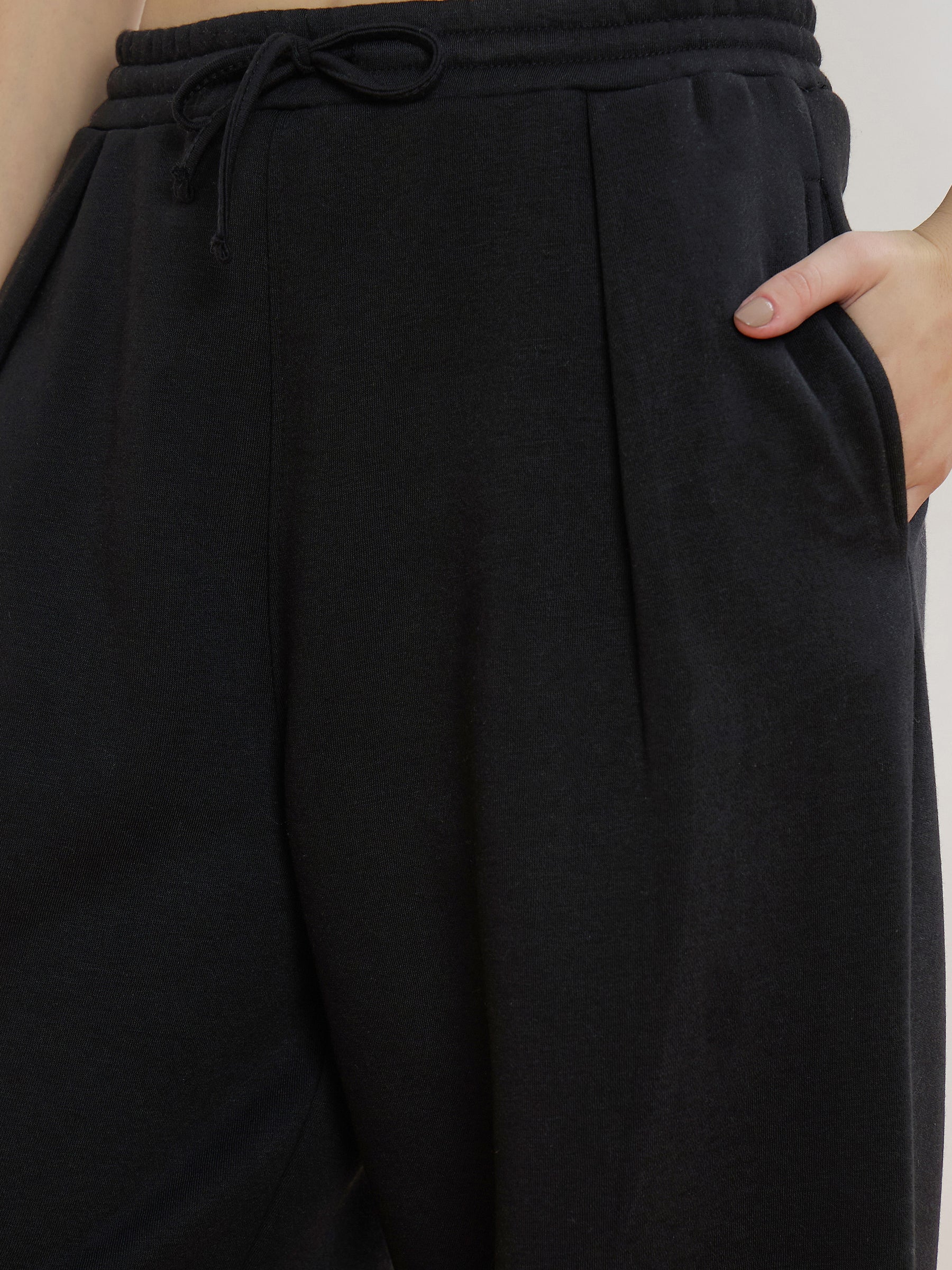 Black Fleece Front Pleated Track Pants -SASSAFRAS