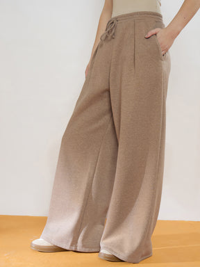 Beige Melange Fleece Front Pleated Track Pants-SASSAFRAS