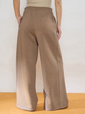 Beige Melange Fleece Front Pleated Track Pants-SASSAFRAS