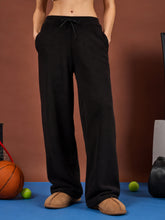 Black Polar Fleece Drawstring Track Pants-SASSAFRAS