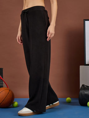 Black Polar Fleece Drawstring Track Pants-SASSAFRAS