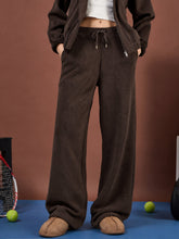Brown Polar Fleece Drawstring Track Pants-SASSAFRAS