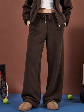 Brown Polar Fleece Drawstring Track Pants-SASSAFRAS