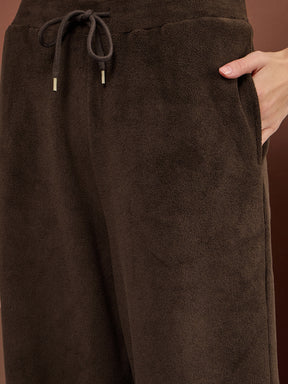 Brown Polar Fleece Drawstring Track Pants-SASSAFRAS