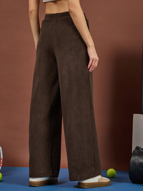 Brown Polar Fleece Drawstring Track Pants-SASSAFRAS
