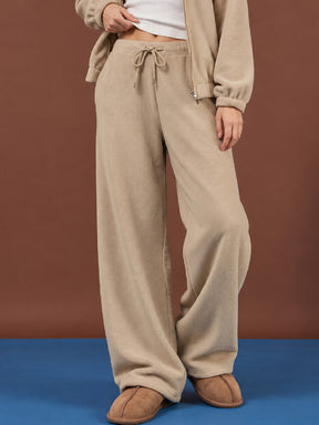 Light Beige Polar Fleece Drawstring Track Pants-SASSAFRAS
