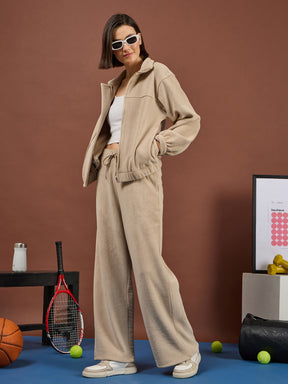 Light Beige Polar Fleece Drawstring Track Pants-SASSAFRAS