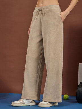 Light Beige Polar Fleece Drawstring Track Pants-SASSAFRAS