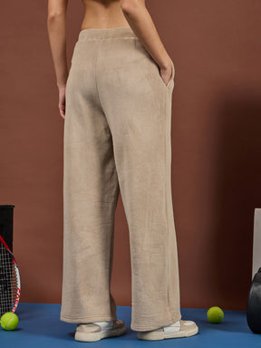 Light Beige Polar Fleece Drawstring Track Pants-SASSAFRAS