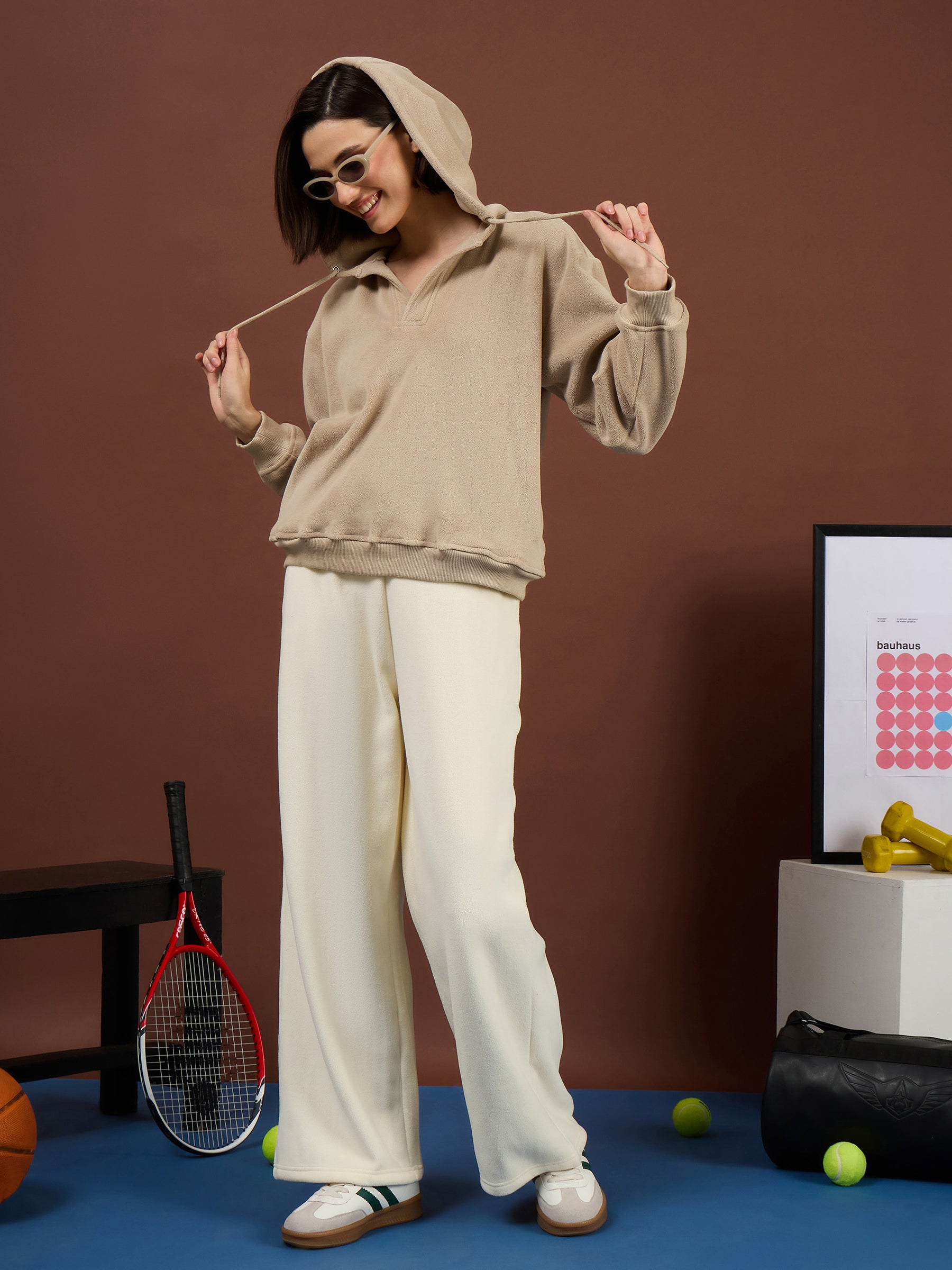 Off-White Polar Fleece Drawstring Track Pants-SASSAFRAS