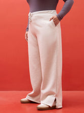 Off White Melange Hem Zipper Track Pants-SASSAFRAS Curve