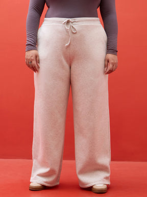 Off White Melange Hem Zipper Track Pants-SASSAFRAS Curve
