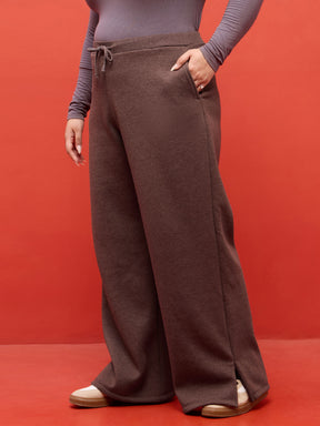 Brown Melange Hem Zipper Track Pants-SASSAFRAS Curve