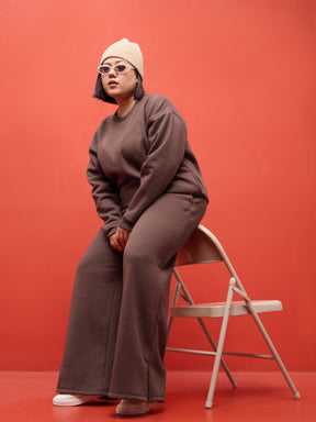 Brown Melange Hem Zipper Track Pants-SASSAFRAS Curve