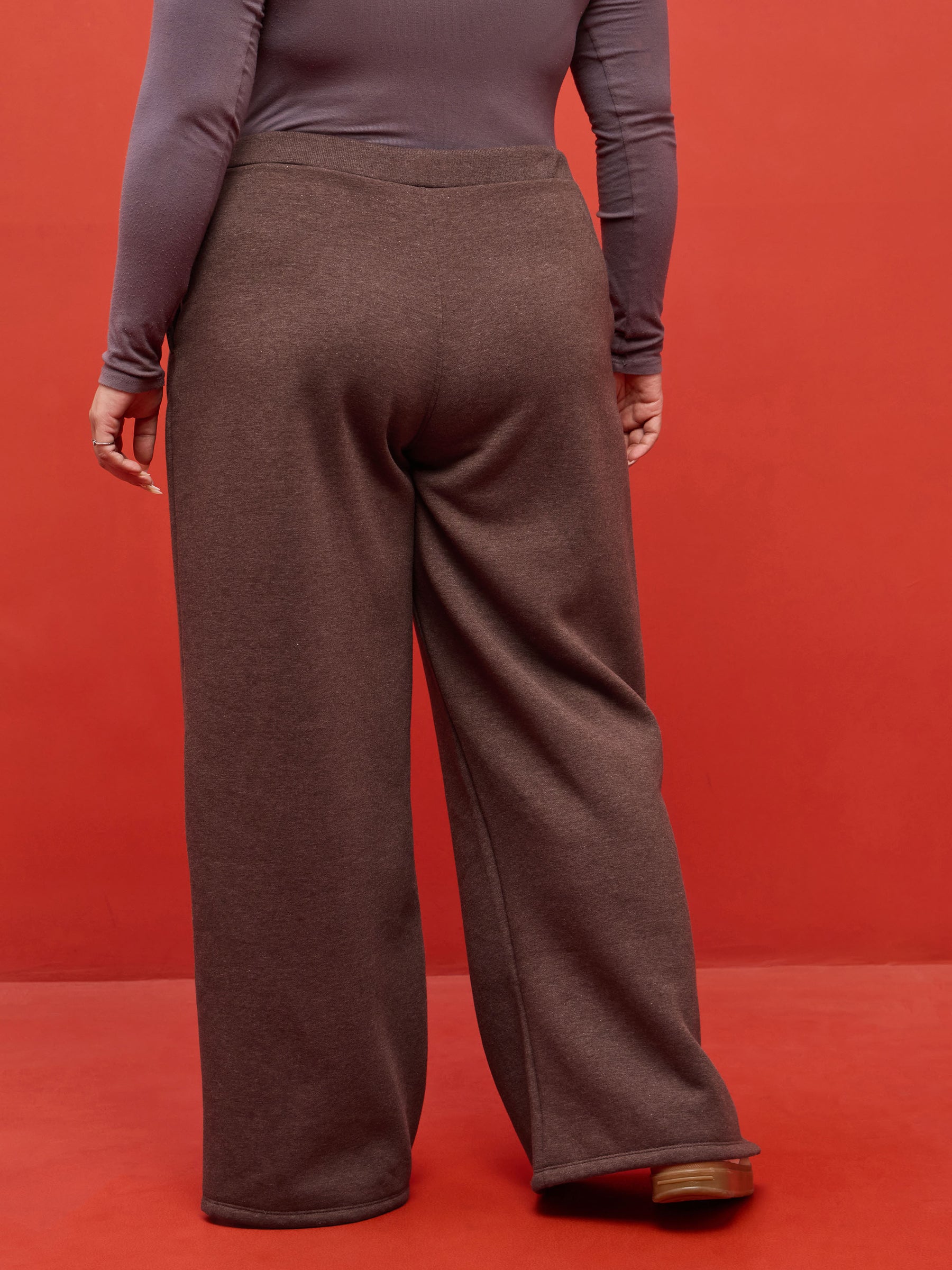 Brown Melange Hem Zipper Track Pants-SASSAFRAS Curve