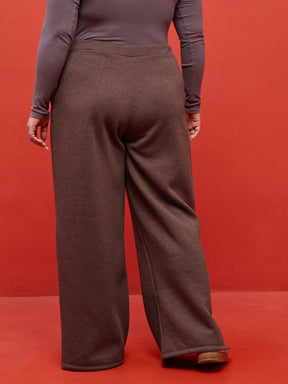 Brown Melange Hem Zipper Track Pants-SASSAFRAS Curve