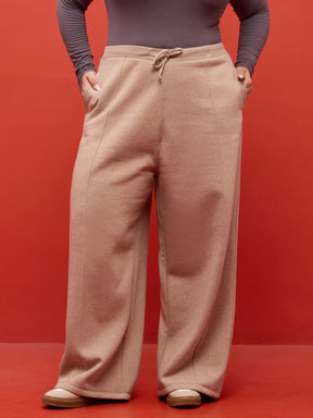Beige Melange Track Pants-SASSAFRAS Curve