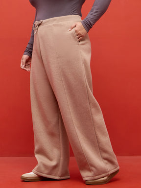 Beige Melange Track Pants-SASSAFRAS Curve