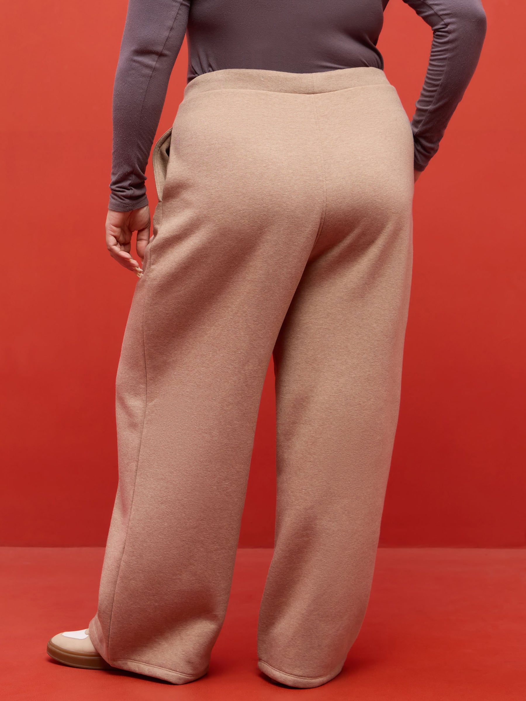 Beige Melange Track Pants-SASSAFRAS Curve