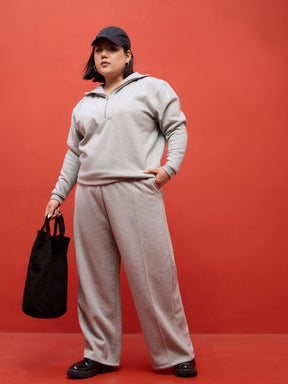 Grey Melange Track Pants-SASSAFRAS Curve