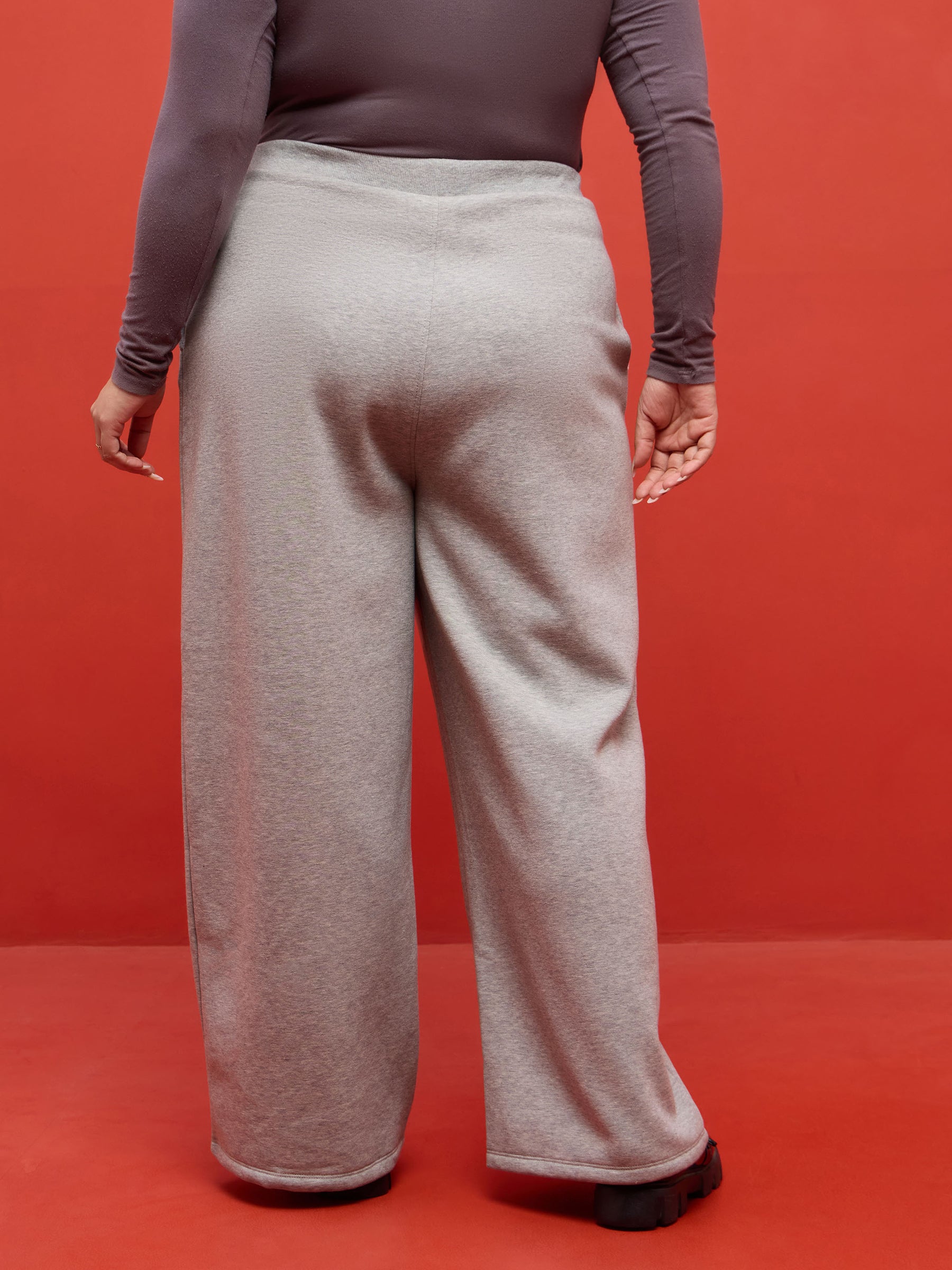 Grey Melange Track Pants-SASSAFRAS Curve