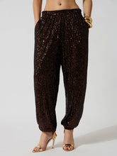 Brown Sequence Elasticated Waistband Balloon Pants-SASSAFRAS