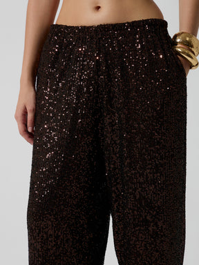 Brown Sequence Elasticated Waistband Balloon Pants-SASSAFRAS