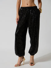 Black Sequence Elasticated Waistband Balloon Pants-SASSAFRAS
