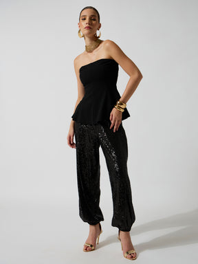 Black Sequence Elasticated Waistband Balloon Pants-SASSAFRAS