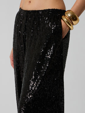 Black Sequence Elasticated Waistband Balloon Pants-SASSAFRAS