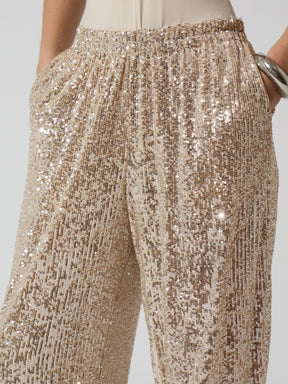 Off-White & Silver Sequence Elasticated Waistband Balloon Pants-SASSAFRAS