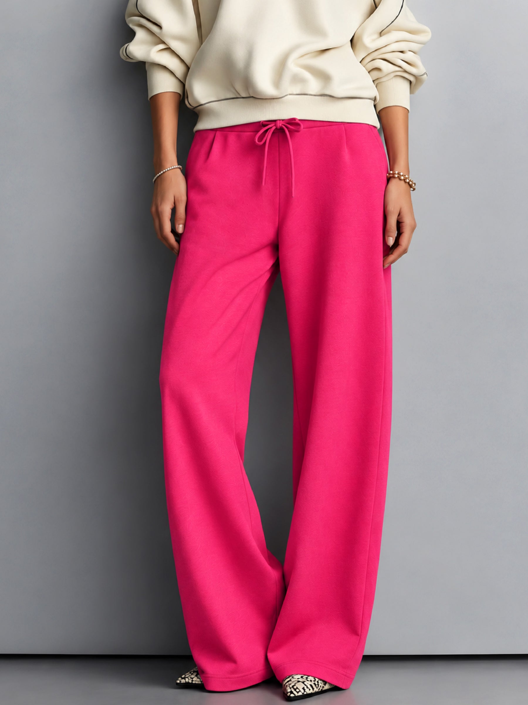 Fuchsia Terry Wide Leg Drawstring Pants-SASSAFRAS