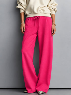 Fuchsia Terry Wide Leg Drawstring Pants-SASSAFRAS