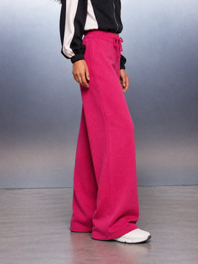 Fuchsia Terry Wide Leg Drawstring Pants-SASSAFRAS