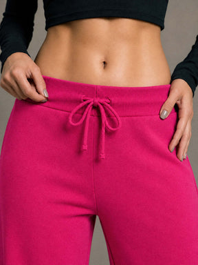 Fuchsia Terry Wide Leg Drawstring Pants-SASSAFRAS