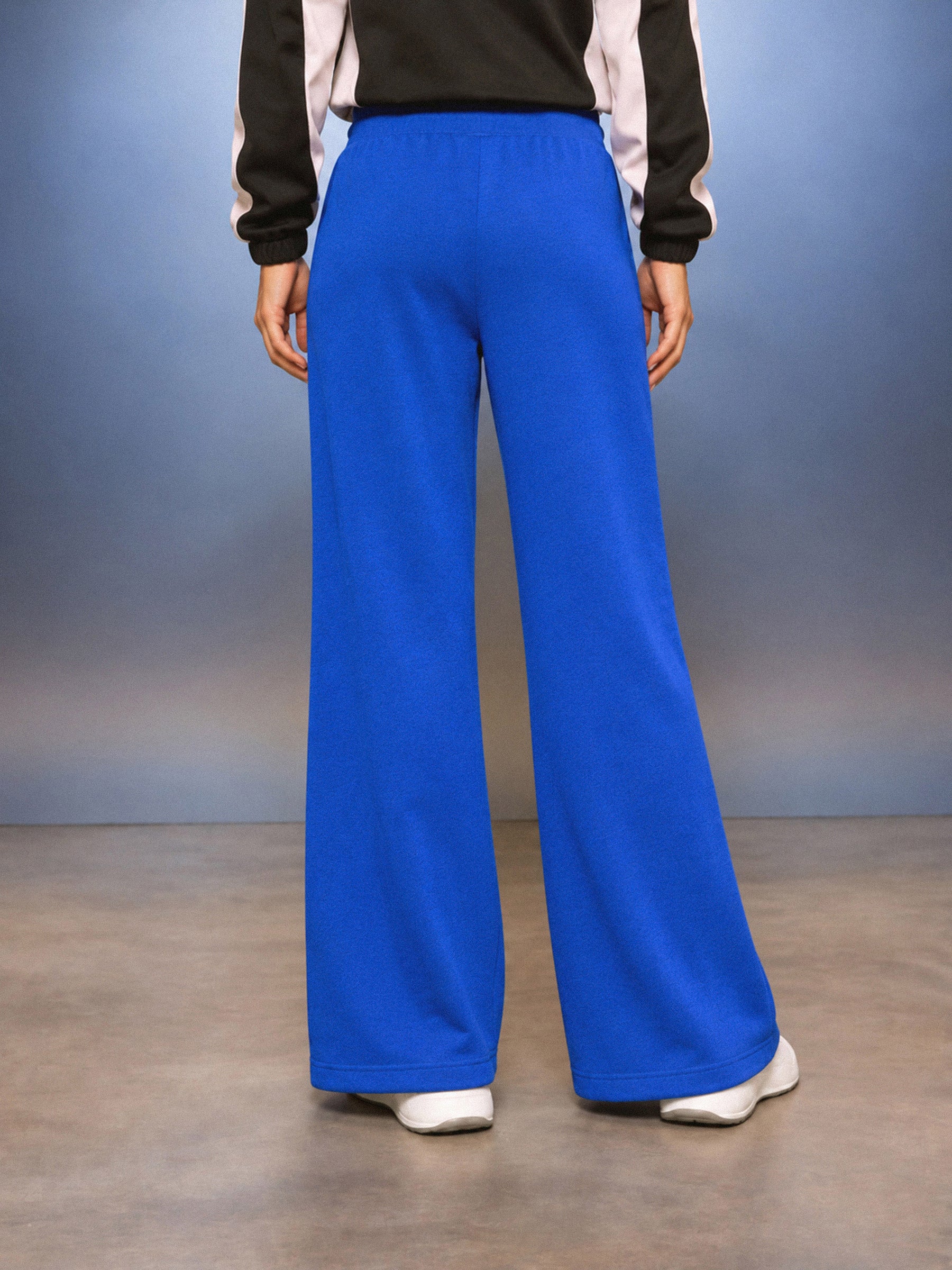 Royal Blue Terry Wide Leg Drawstring Pants-SASSAFRAS