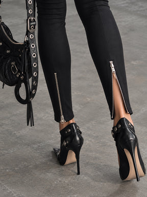 Black Back Zipper High Waist Jeggings-SASSAFRAS