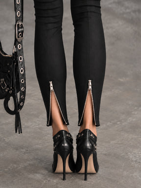 Black Back Zipper High Waist Jeggings-SASSAFRAS