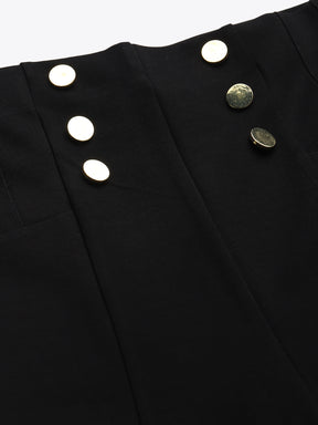 Black Front Button High Waist Jeggings-SASSAFRAS