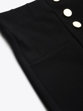 Black Front Button High Waist Jeggings-SASSAFRAS