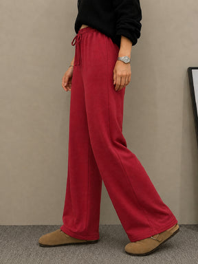 Maroon Terry Drawstring Wide Leg Pants