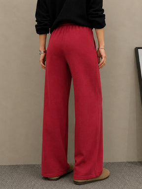 Maroon Terry Drawstring Wide Leg Pants