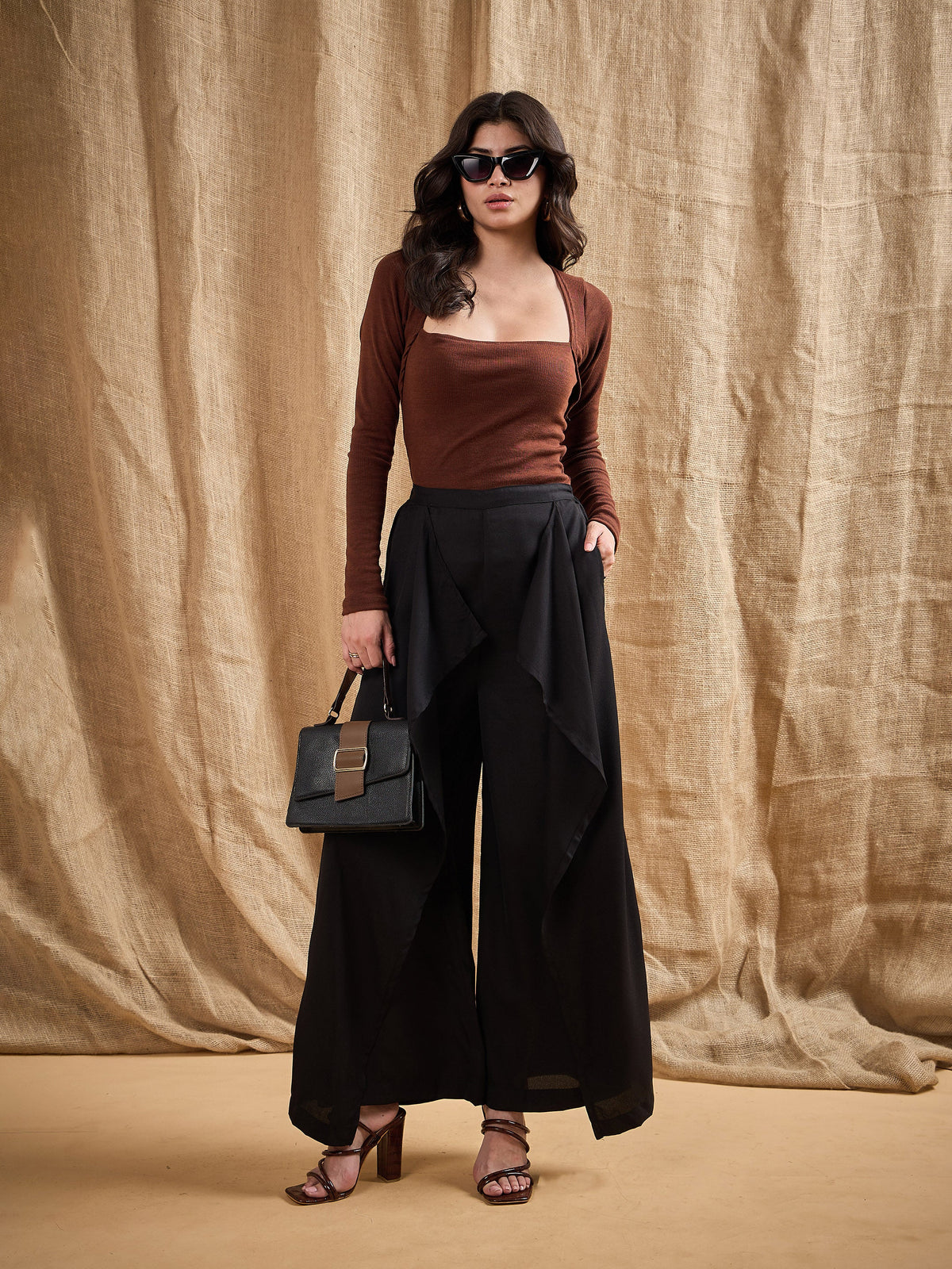 Black Front Frill Pants-SASSAFRAS