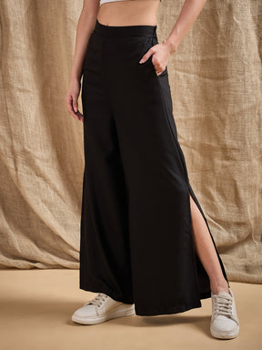 Black Side Slit Peekaboo Comfort Pants-SASSAFRAS