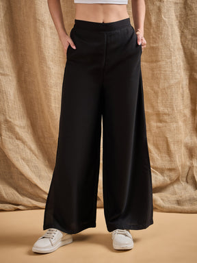 Black Side Slit Peekaboo Comfort Pants-SASSAFRAS