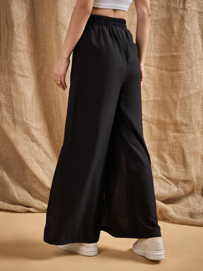 Black Side Slit Peekaboo Comfort Pants-SASSAFRAS