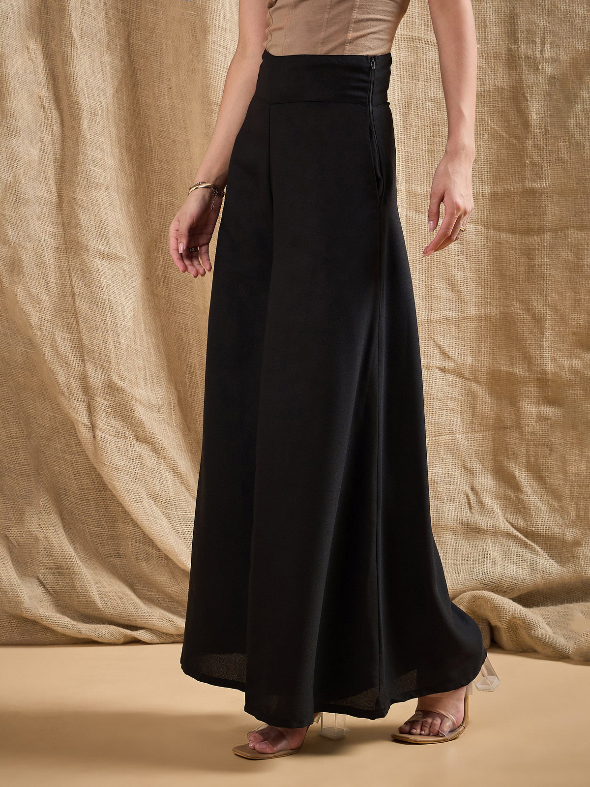 Black Wide Leg Pants-SASSAFRAS